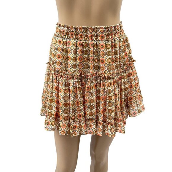 Misa Los Angeles Bohemian Floral Ruffle Skirt Smocked Tiered Polyester Womens L - Picture 4 of 14